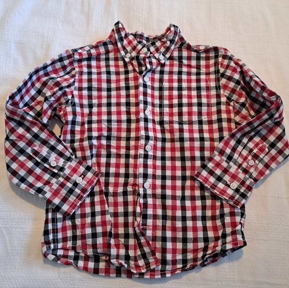 Gymboree boys size 4T button up shirt checkered, red, white & black VGUC